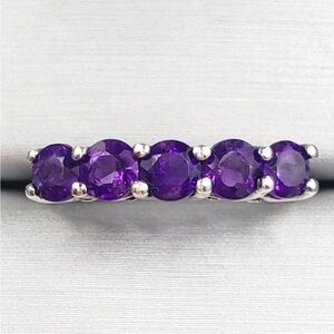 Genuine Purple Amethyst 925 Sterling Silver Stackable Band Ring
